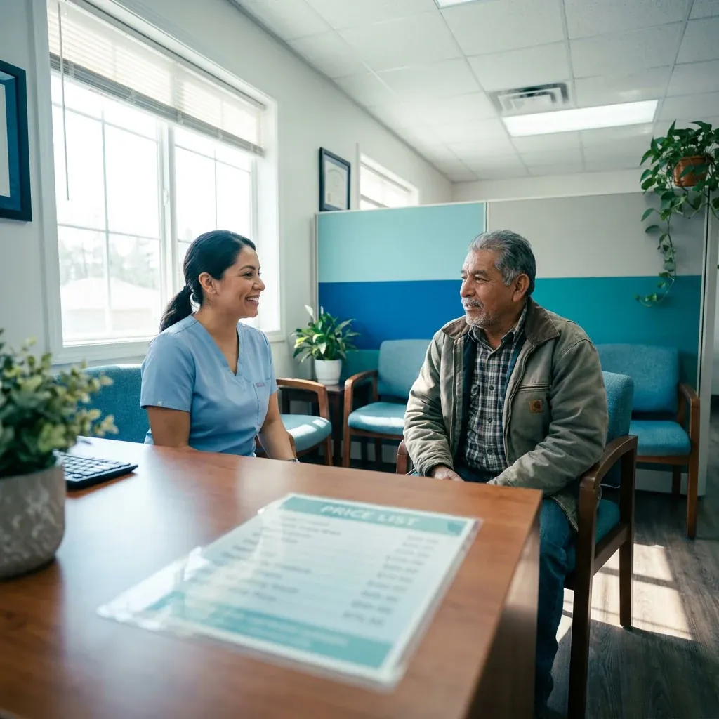 Paciente recibiendo atención médica sin seguro en una clínica hispana de Houston