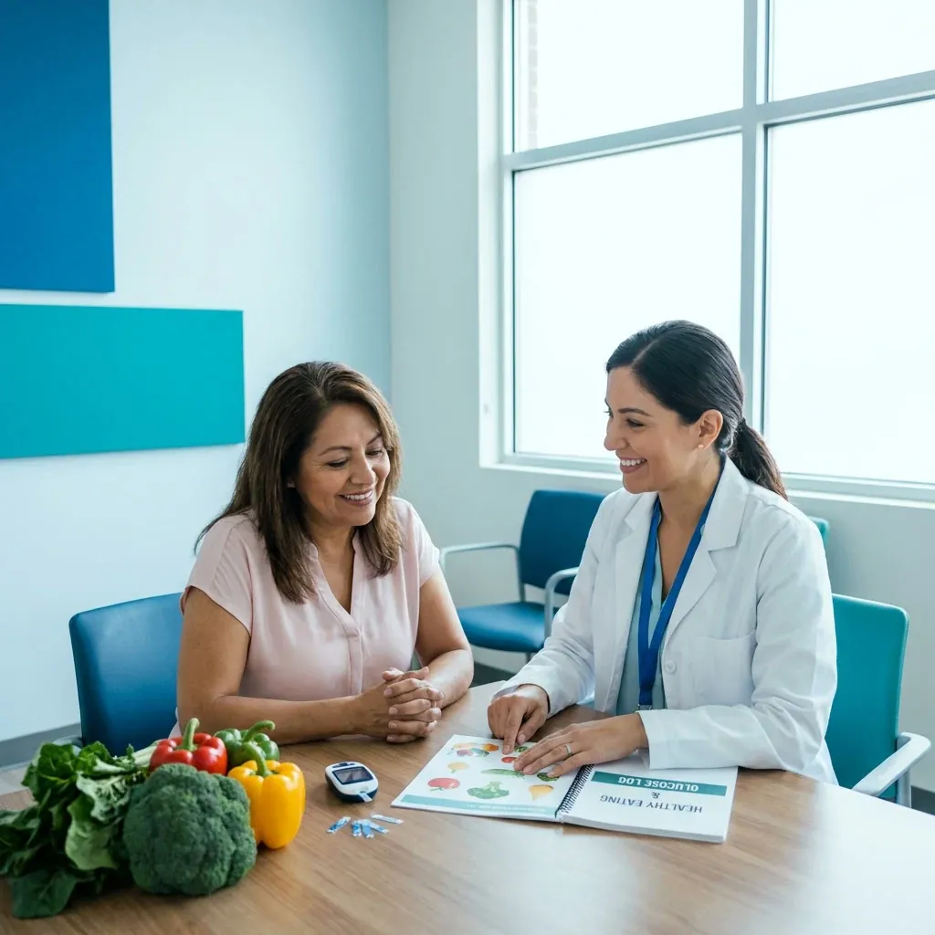 Paciente midiendo su nivel de glucosa como parte del control de diabetes en Houston
